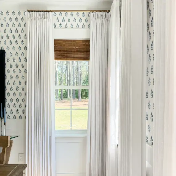 Pinch Pleated Lille Linen Memory Trained Blackout Curtains Natural Modern Custom Drapes